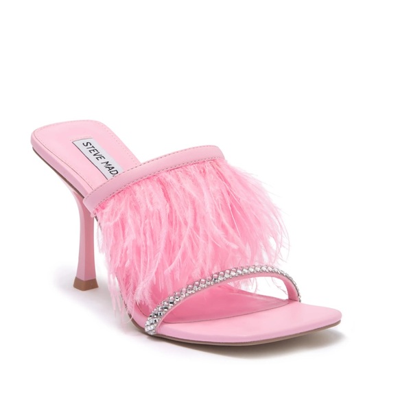 Steve Madden sandals size 5.5 Avilon Feather rhinestone embellished heels 🩷 - Picture 1 of 4